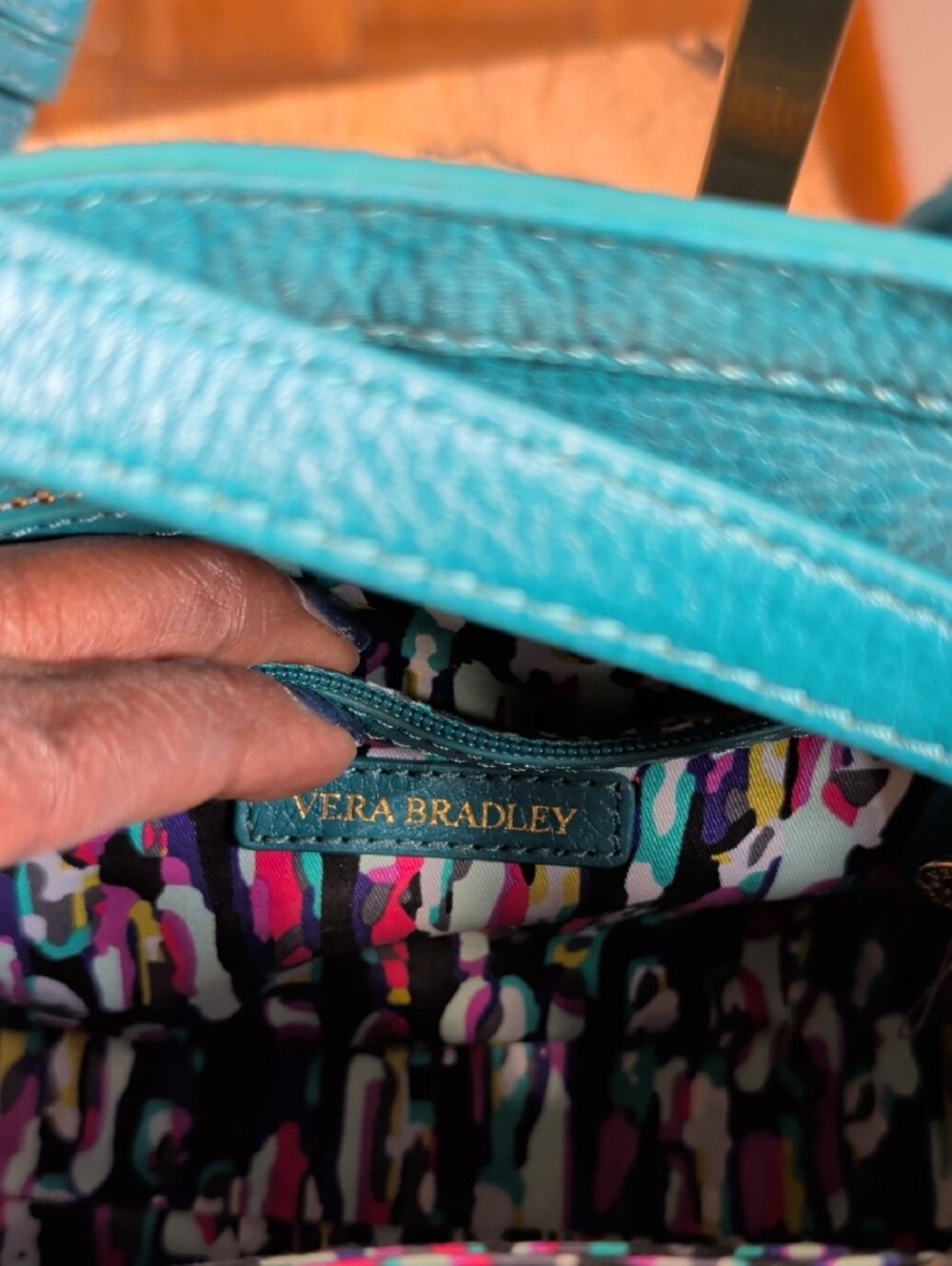 Vera Bradley Teal Blue Mini Satchel with Gold Hardware minor Stain On Front - Picture 3 of 13